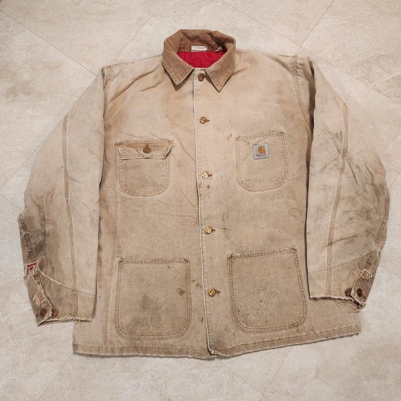 Carhartt Other - VTG Carhartt Mens FADED DISTRESSED USA Made Quilted Canvas Barn Work Jacket